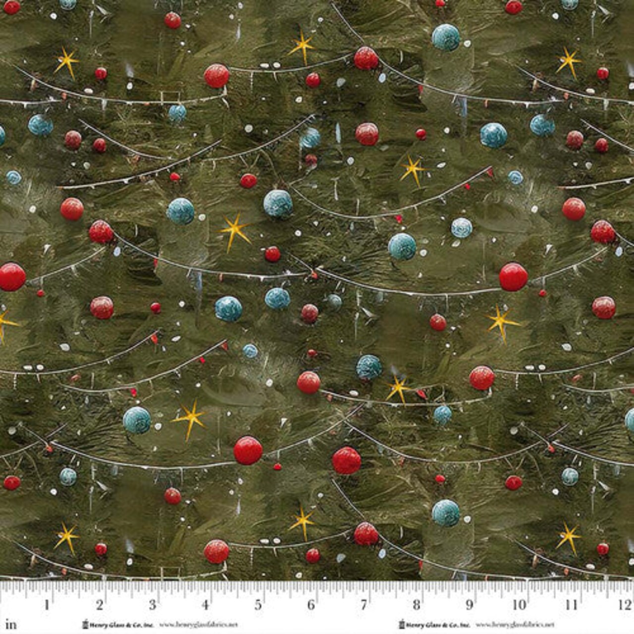 Fabric Henry Glass Pine Tree Decorations It's the Holidays! by the Quarter Yard 2034-68